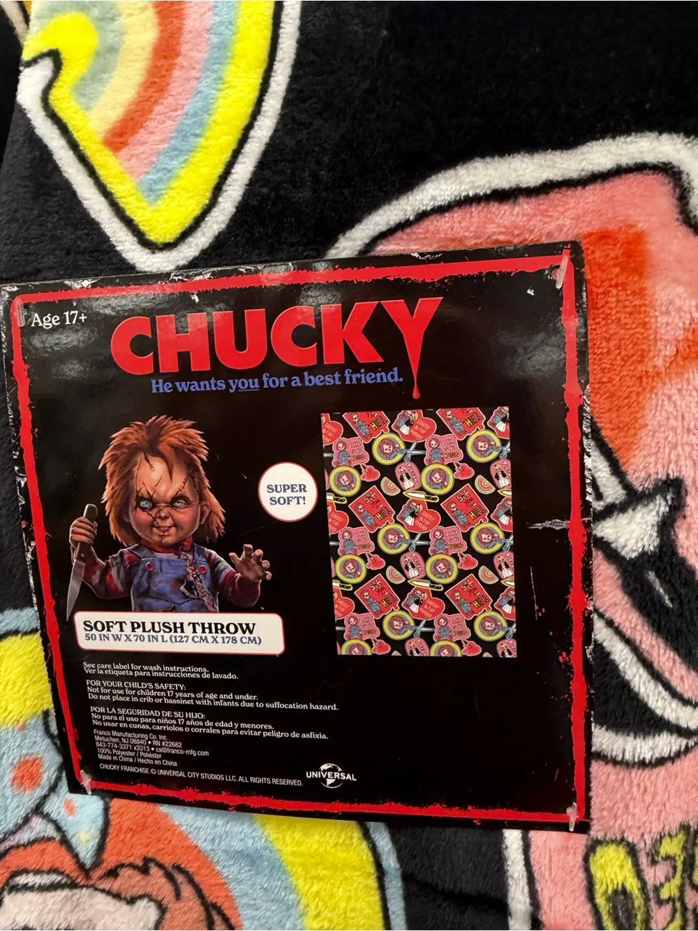 Chucky Black Multi-Color throw blanket